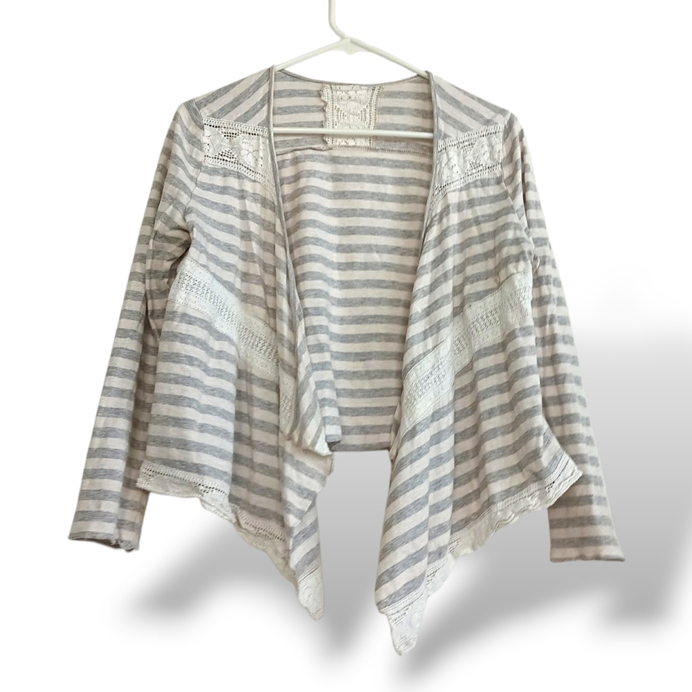 Cropped Crochet Cardigan Waterfall Collar Y2K Retro Lightweight Flowy Stripes SM